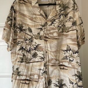 Old Navy Floral Print Shirt - Cream and Brown